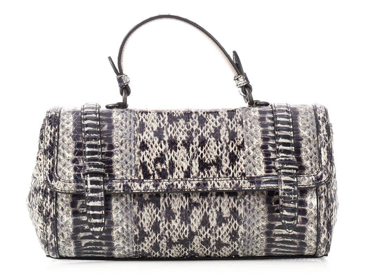 Bottega Veneta Black and Gray Python and Eel Top Handle Bag