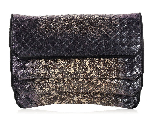 Bottega Veneta Iridescent Snakeskin Three-Flap Clutch
