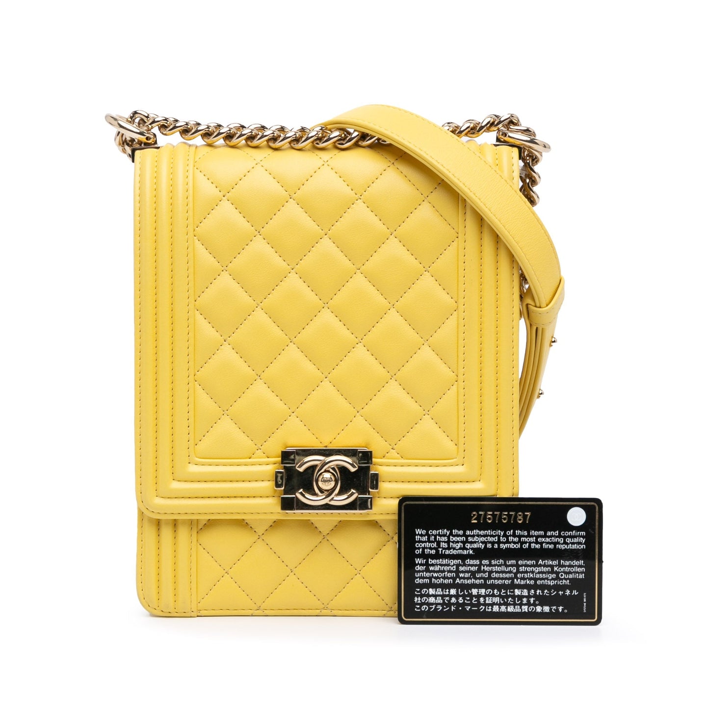 Yellow Chanel Quilted Lambskin North South Boy Flap Crossbody Bag