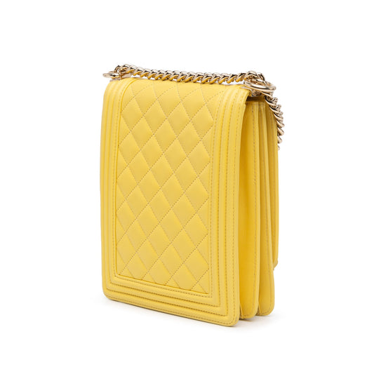 Yellow Chanel Quilted Lambskin North South Boy Flap Crossbody Bag