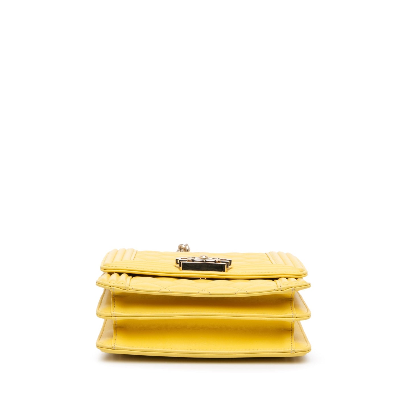 Yellow Chanel Quilted Lambskin North South Boy Flap Crossbody Bag