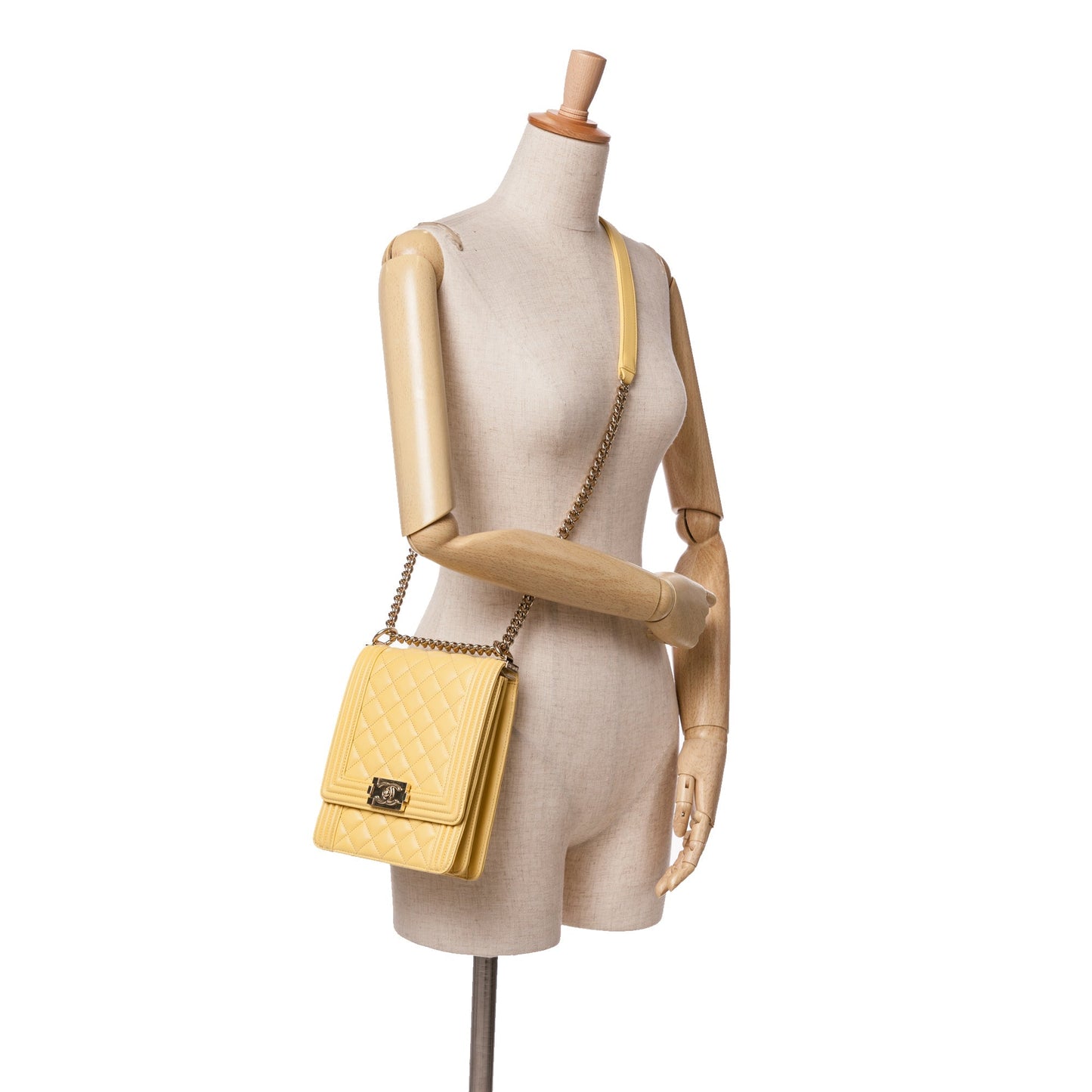 Yellow Chanel Quilted Lambskin North South Boy Flap Crossbody Bag