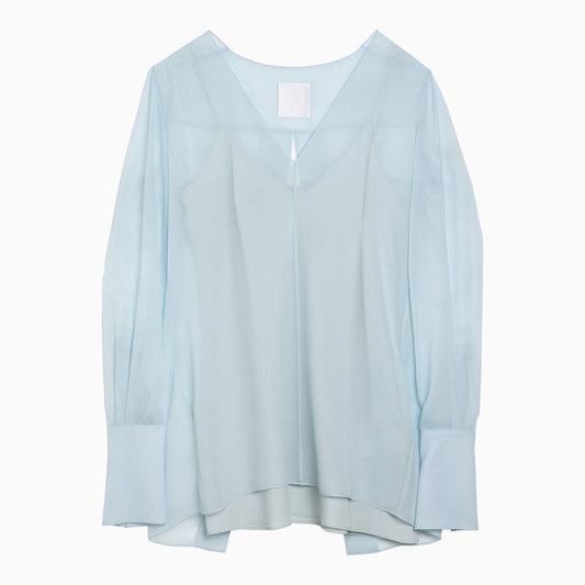 Givenchy Light Blue Silk Blouse With Back Slit Women