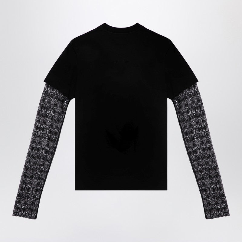 Givenchy Overlapping Black T-Shirt In Cotton And Lace Women