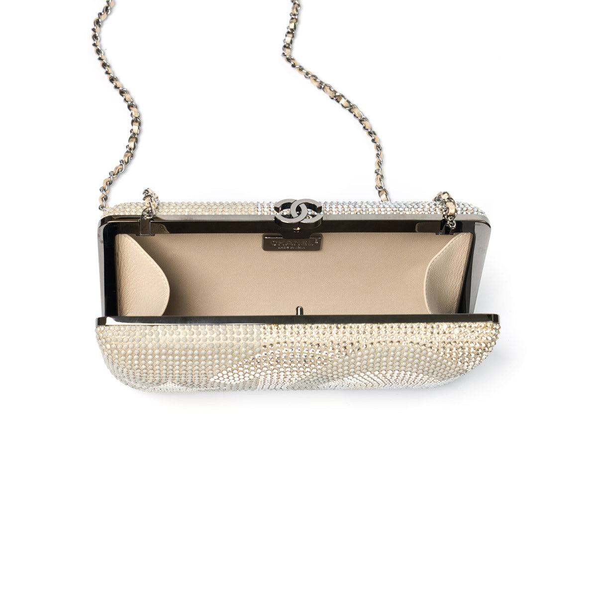 CHANEL Metallized Lambskin Embellished with Strass Paris-Dallas Clutch