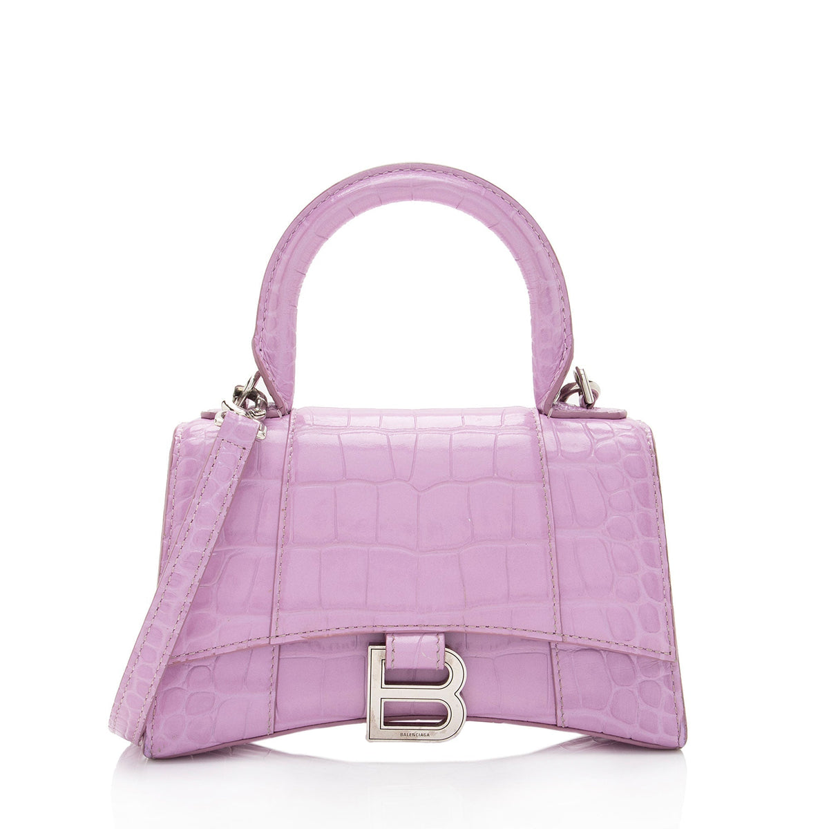Luxury Balenciaga  Shiny Croc Embossed Calfskin Hourglass XS Satchel (SHF-A4kg9c)
