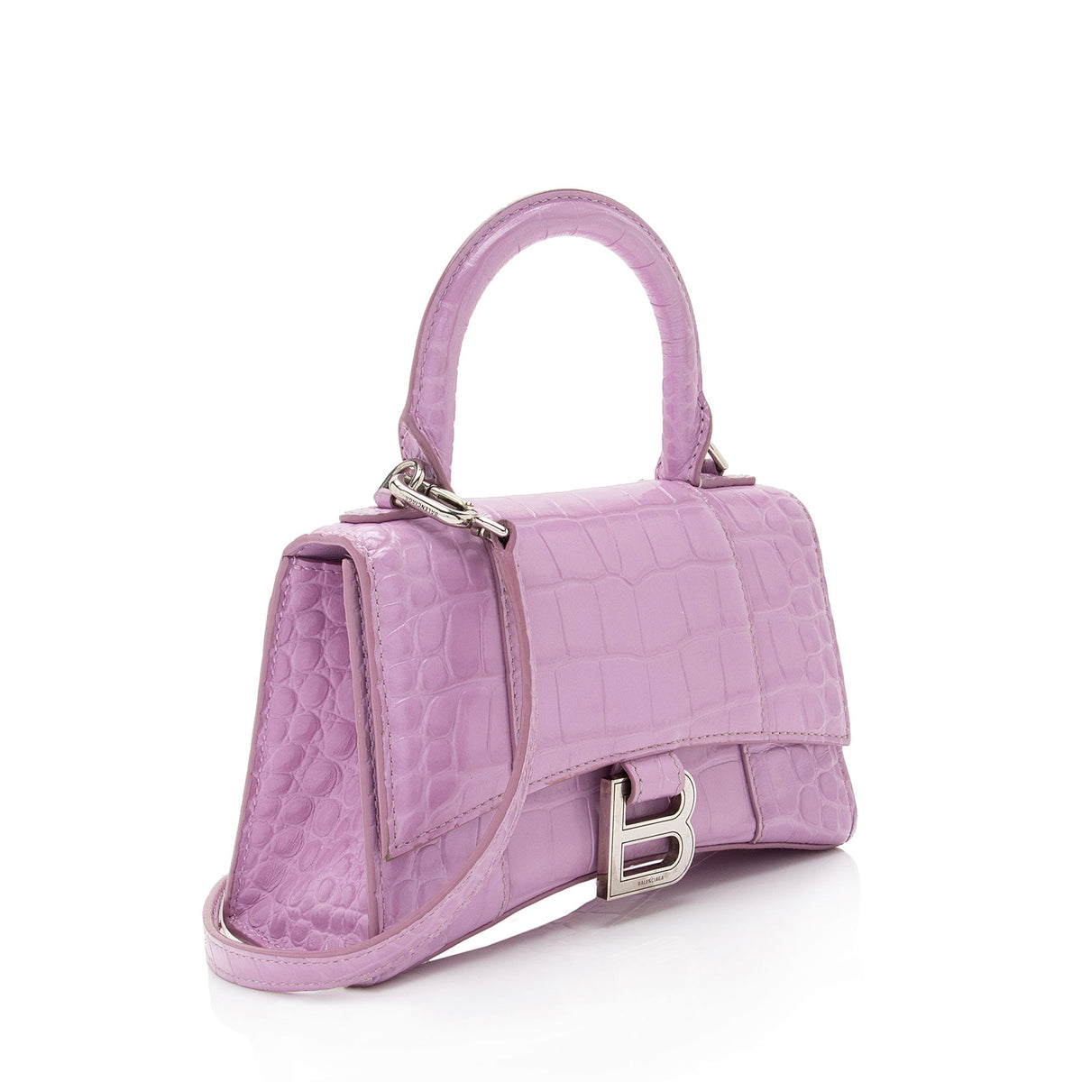 Luxury Balenciaga  Shiny Croc Embossed Calfskin Hourglass XS Satchel (SHF-A4kg9c)