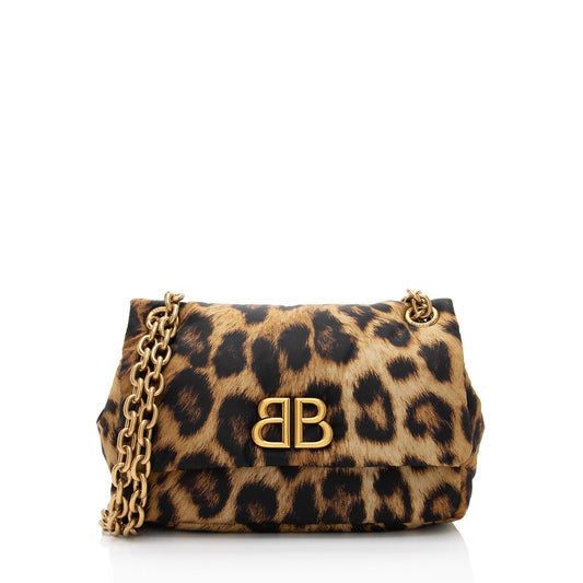 Luxury Balenciaga  Nylon Leopard Monaco Mini Shoulder Bag (SHF-WvmJR1)