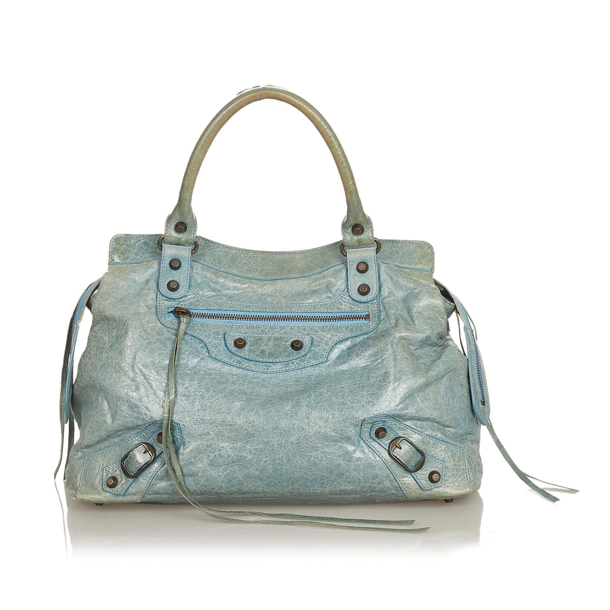 Luxury Balenciaga  Motocross Classic Step Leather Handbag (SHG-25897)