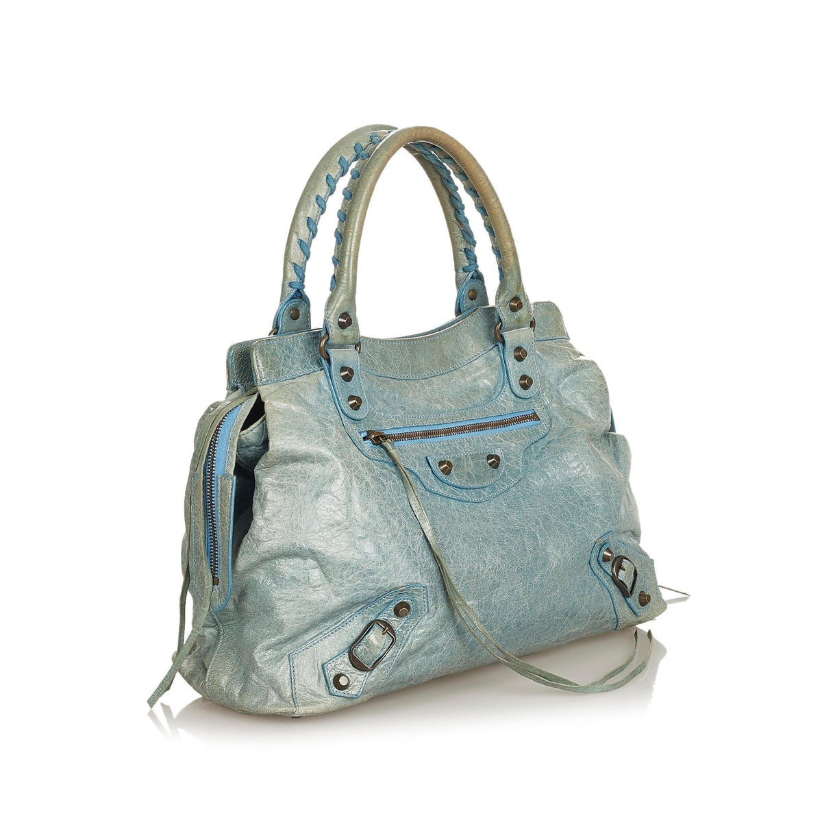 Luxury Balenciaga  Motocross Classic Step Leather Handbag (SHG-25897)
