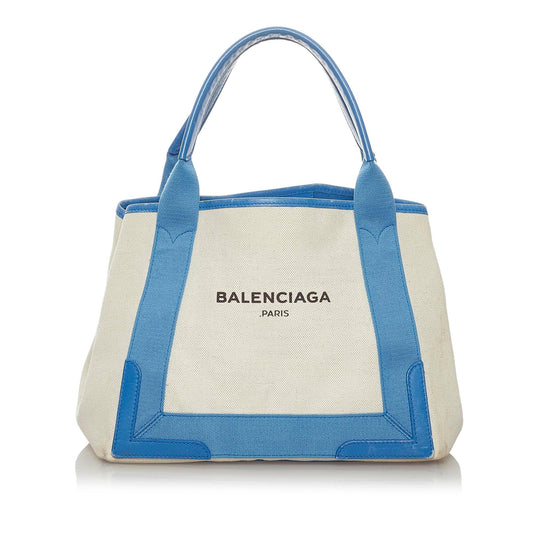 Luxury Balenciaga  Navy Cabas S Canvas Tote Bag (SHG-28825)