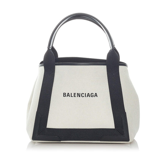 Luxury Balenciaga  Navy Cabas S Canvas Tote Bag (SHG-32033)