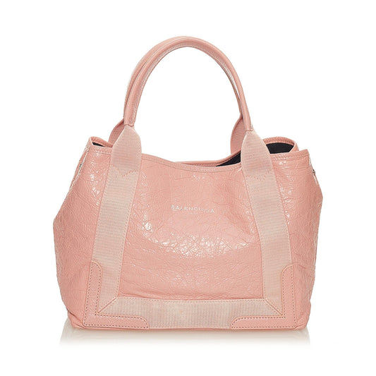 Luxury Balenciaga  Navy Cabas S Leather Tote Bag (SHG-27677)