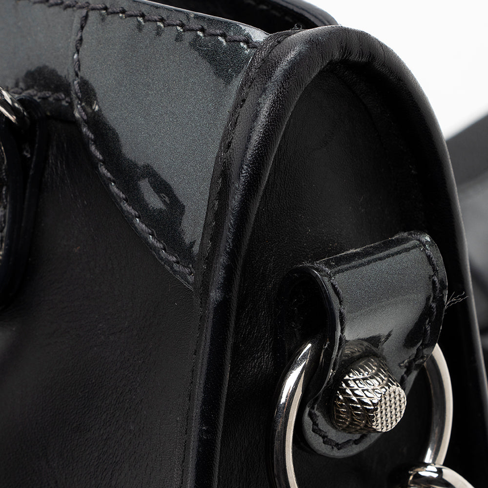 Luxury Balenciaga  Patent Matte Calfskin Metal Edge City Mini Satchel - FINAL SALE (SHF-17574)