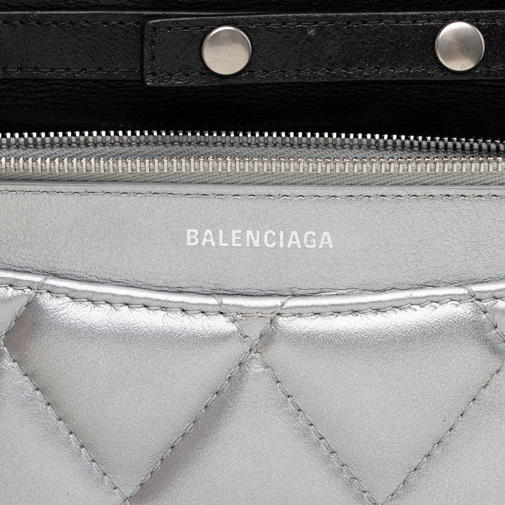 Luxury Balenciaga  Quilted Metallic Leather B Dot Shoulder Bag (SHF-16927)