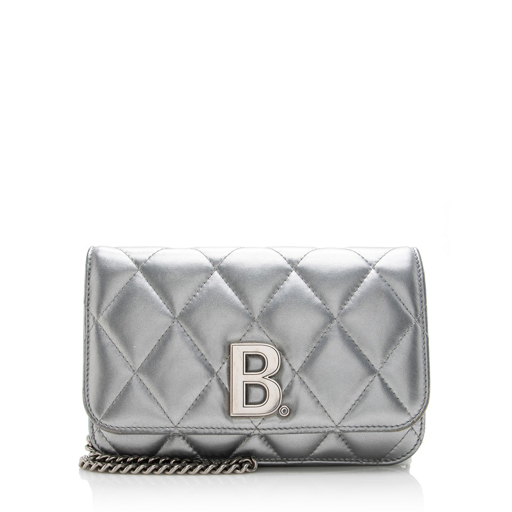 Luxury Balenciaga  Quilted Metallic Leather B Dot Shoulder Bag (SHF-16927)