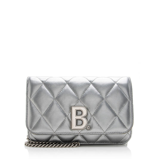 Luxury Balenciaga  Quilted Metallic Leather B Dot Shoulder Bag (SHF-16927)