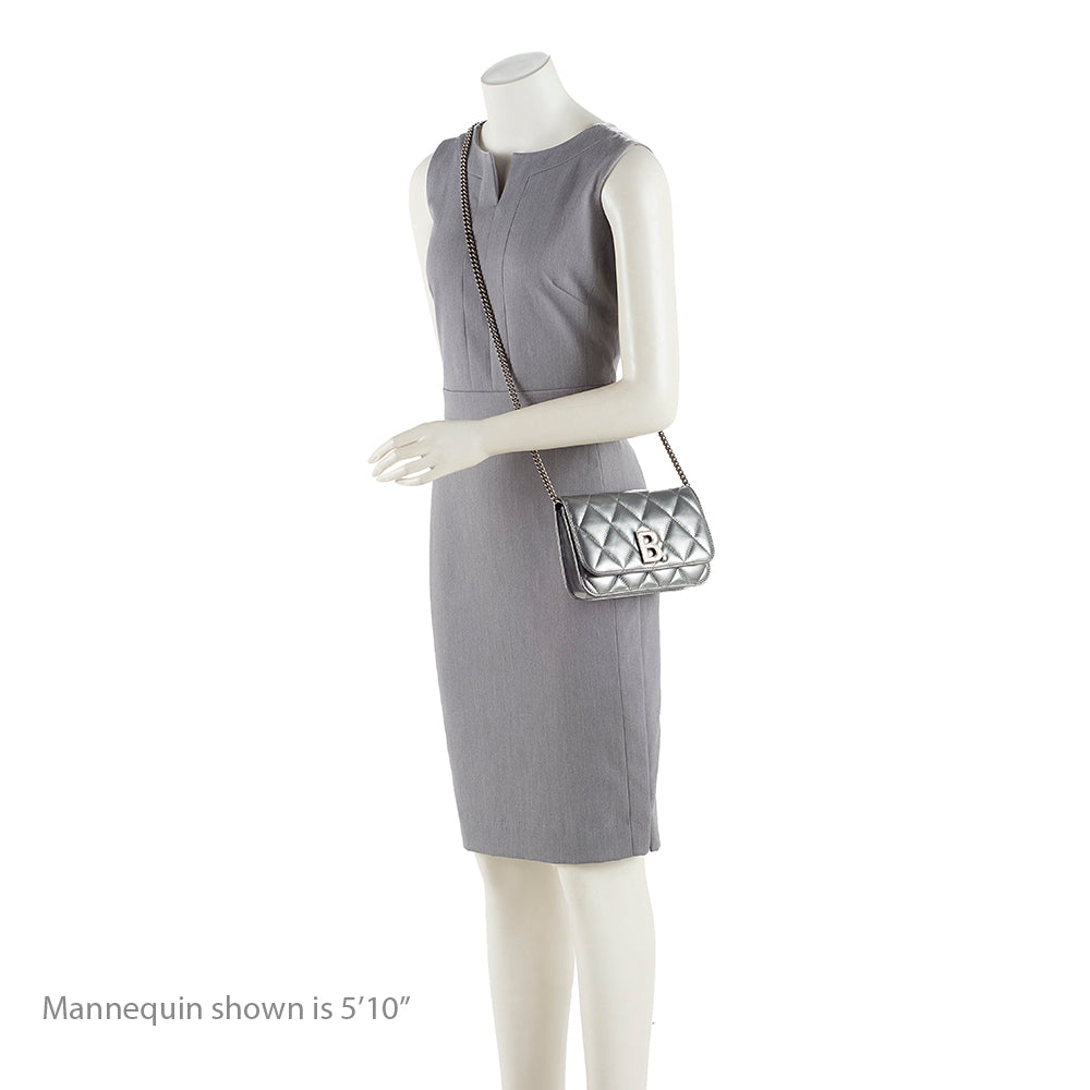Luxury Balenciaga  Quilted Metallic Leather B Dot Shoulder Bag (SHF-16927)
