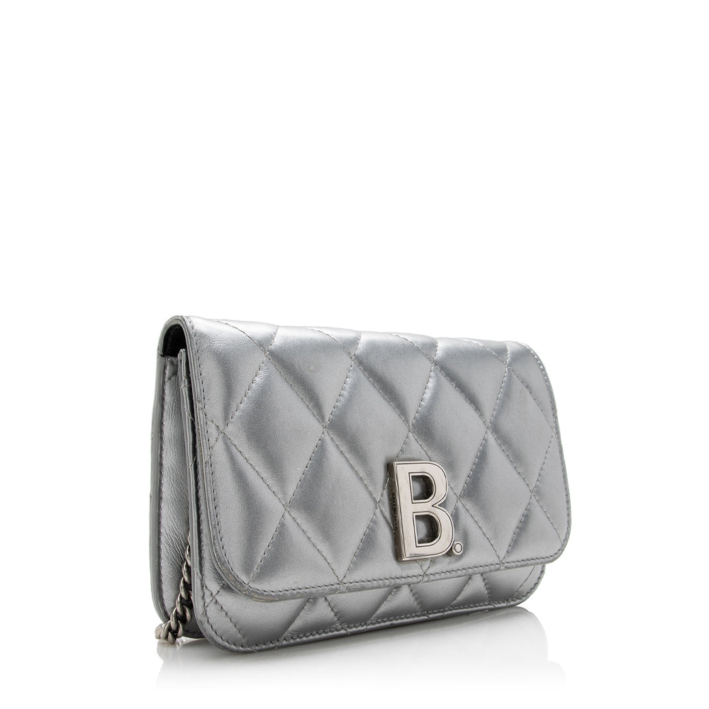 Luxury Balenciaga  Quilted Metallic Leather B Dot Shoulder Bag (SHF-16927)
