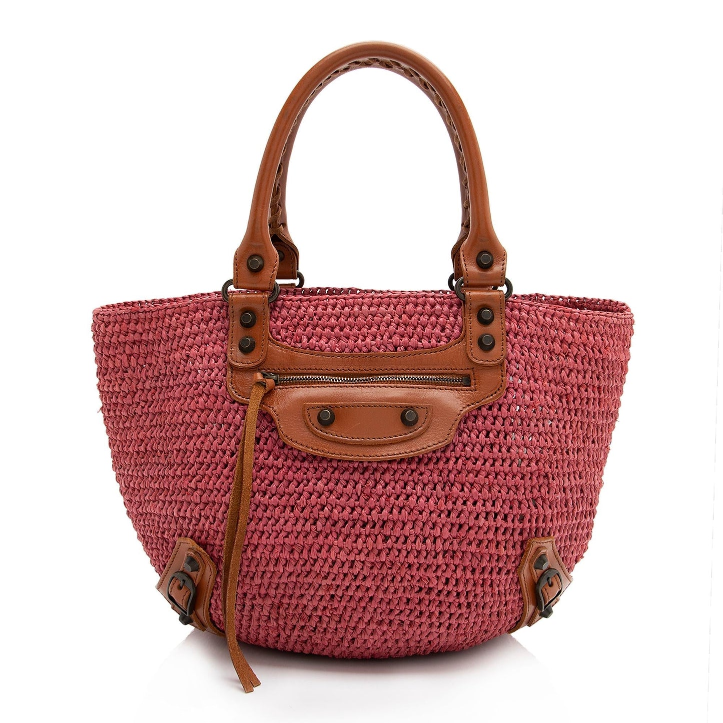 Luxury Balenciaga  Raffia Motocross Classic Panier Small Tote (SHF-23349)