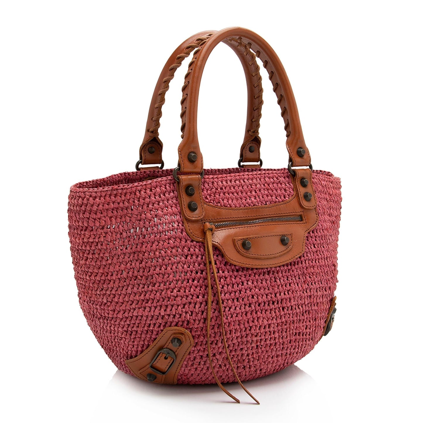 Luxury Balenciaga  Raffia Motocross Classic Panier Small Tote (SHF-23349)