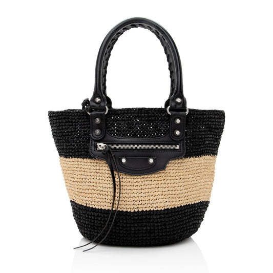 Luxury Balenciaga  Raffia Striped Panier XS Tote (SHF-22896)