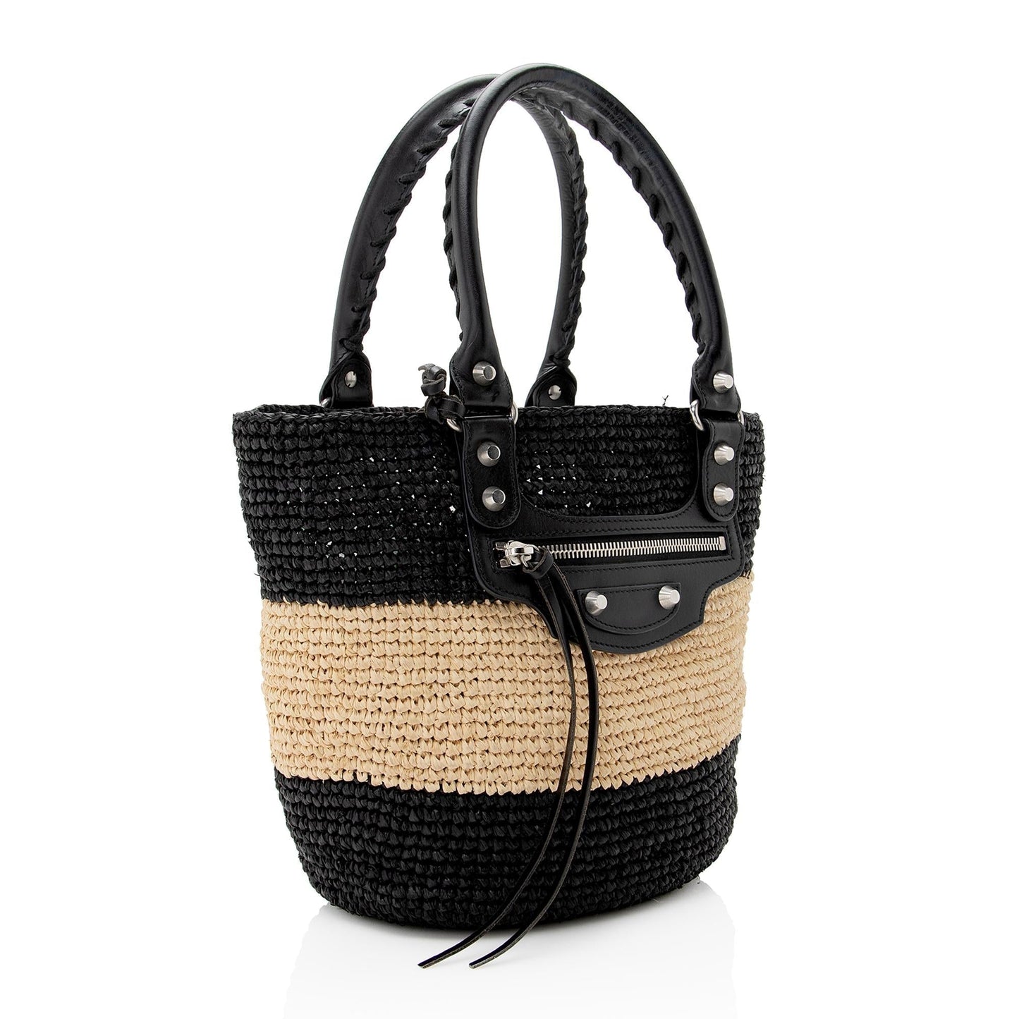 Luxury Balenciaga  Raffia Striped Panier XS Tote (SHF-22896)