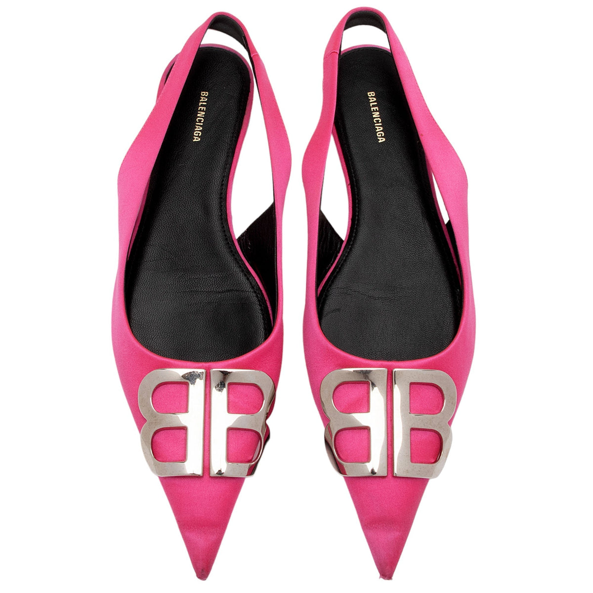 Luxury Balenciaga  Satin BB Knife Slingback Flats - Size 6 / 36 (SHF-pCDQ06)