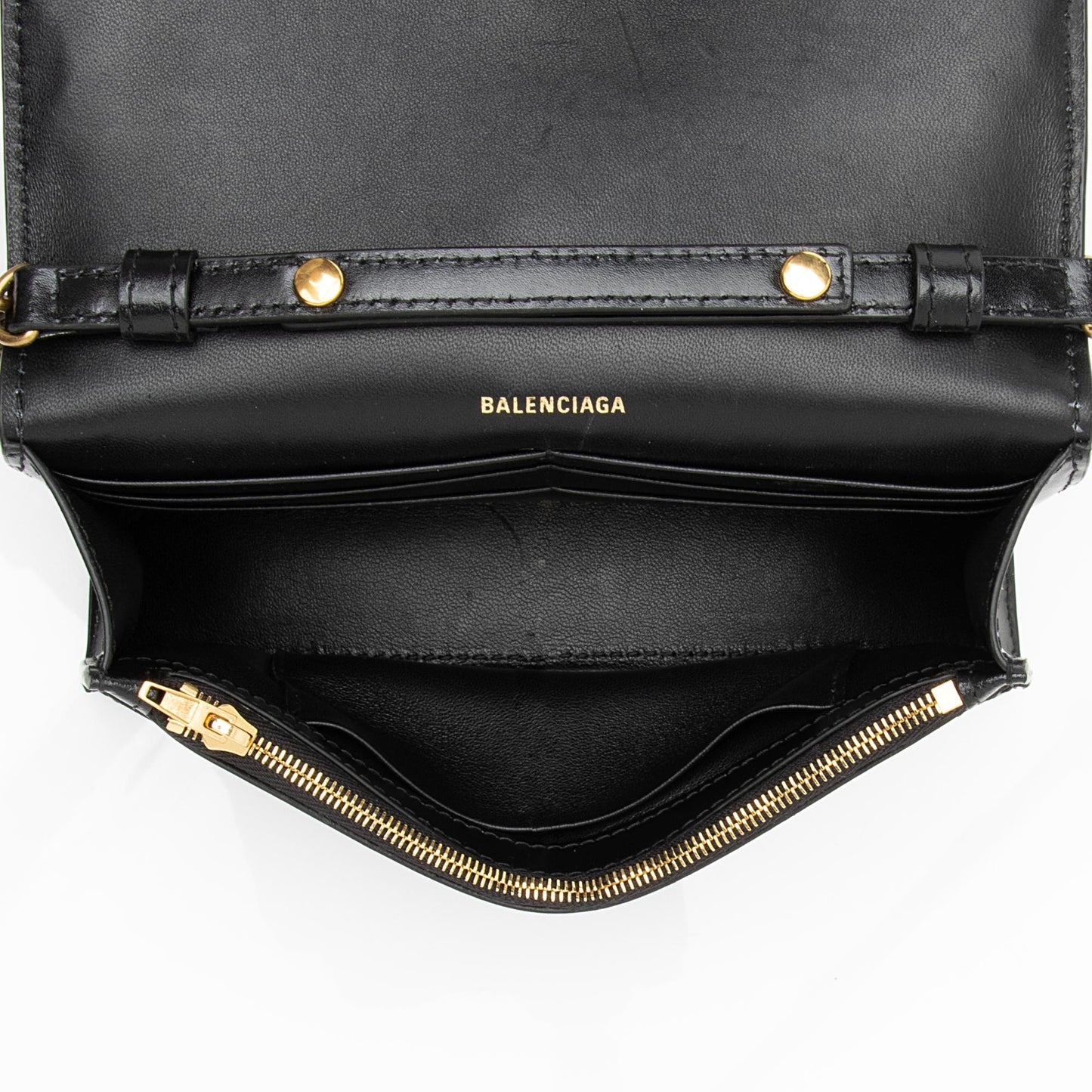 Luxury Balenciaga  Shiny Calfskin Hourglass Wallet on Chain Bag (SHF-23824)