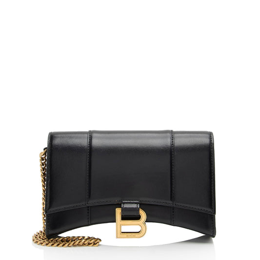 Luxury Balenciaga  Shiny Calfskin Hourglass Wallet on Chain Bag (SHF-PW1B0p)