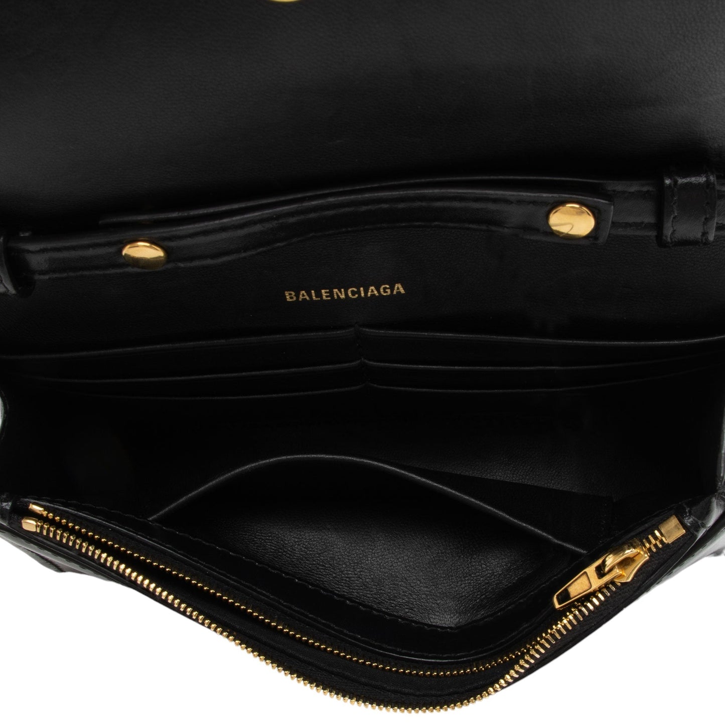 Luxury Balenciaga  Shiny Calfskin Hourglass Wallet on Chain Bag (SHF-PW1B0p)