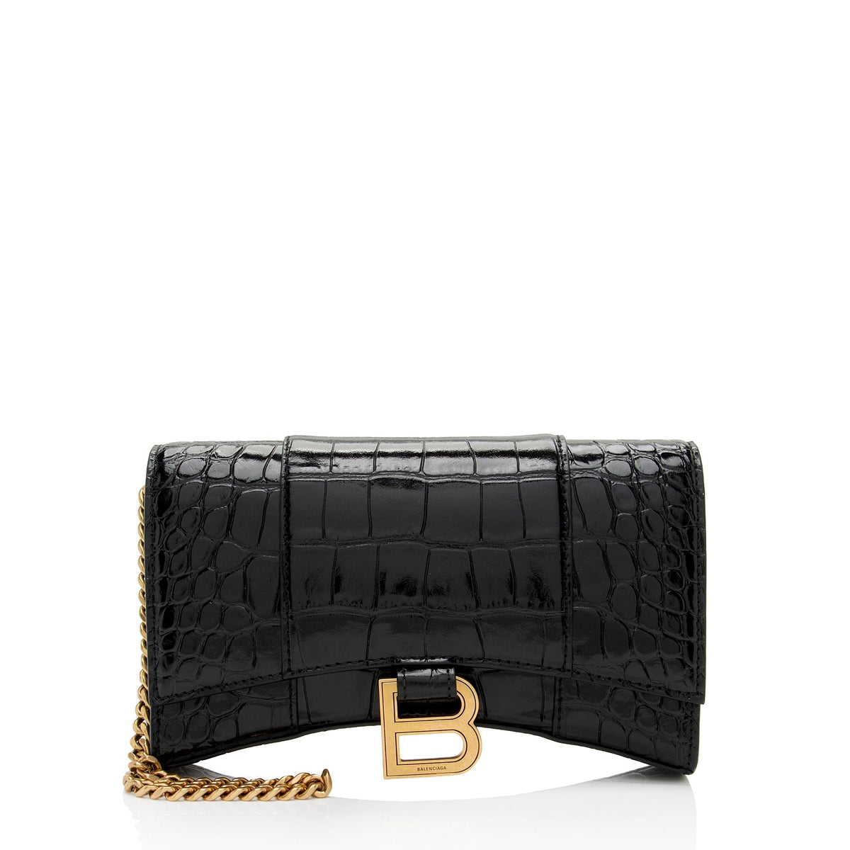 Luxury Balenciaga  Shiny Croc Embossed Calfskin Hourglass Chain Bag (SHF-Le4cT4)