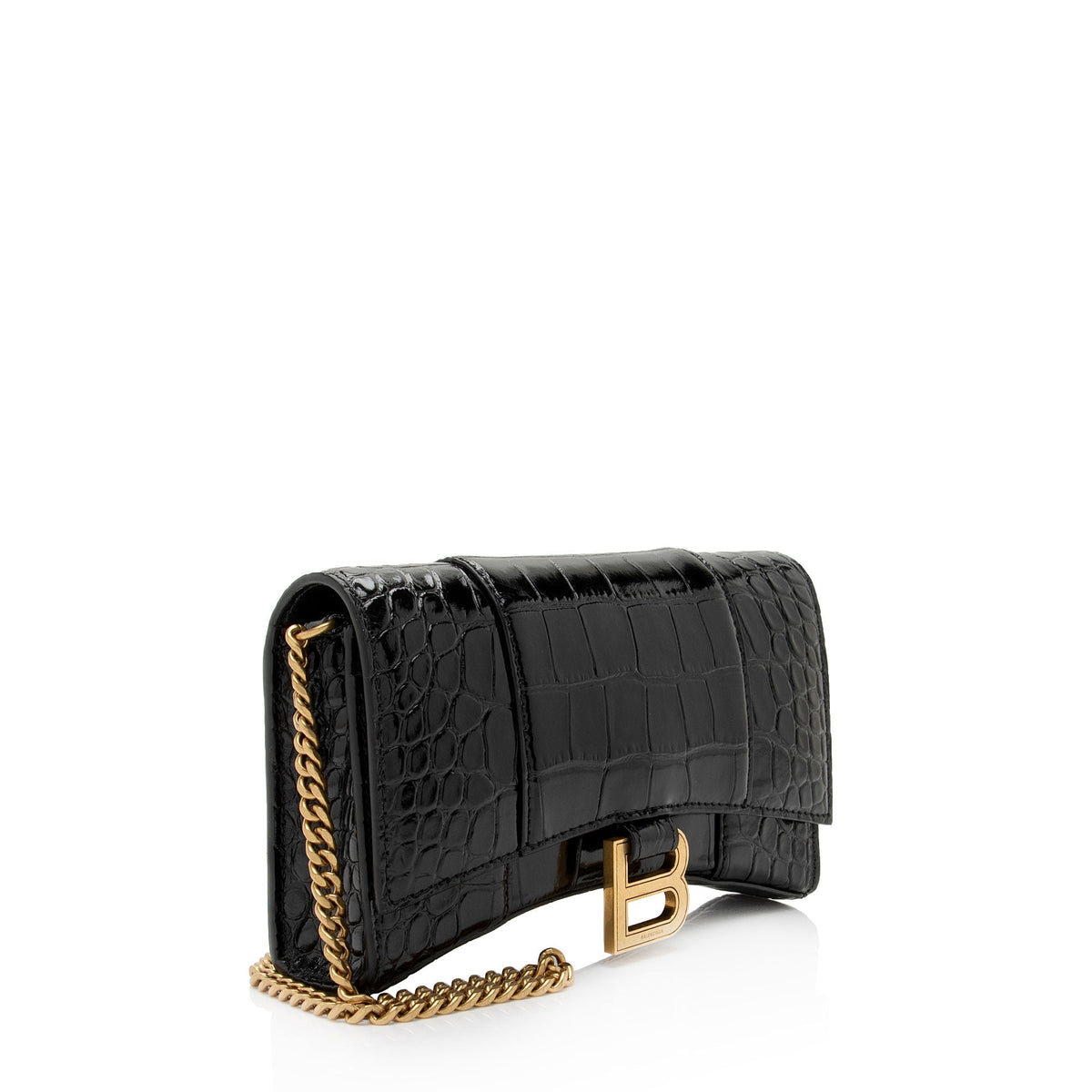 Luxury Balenciaga  Shiny Croc Embossed Calfskin Hourglass Chain Bag (SHF-Le4cT4)