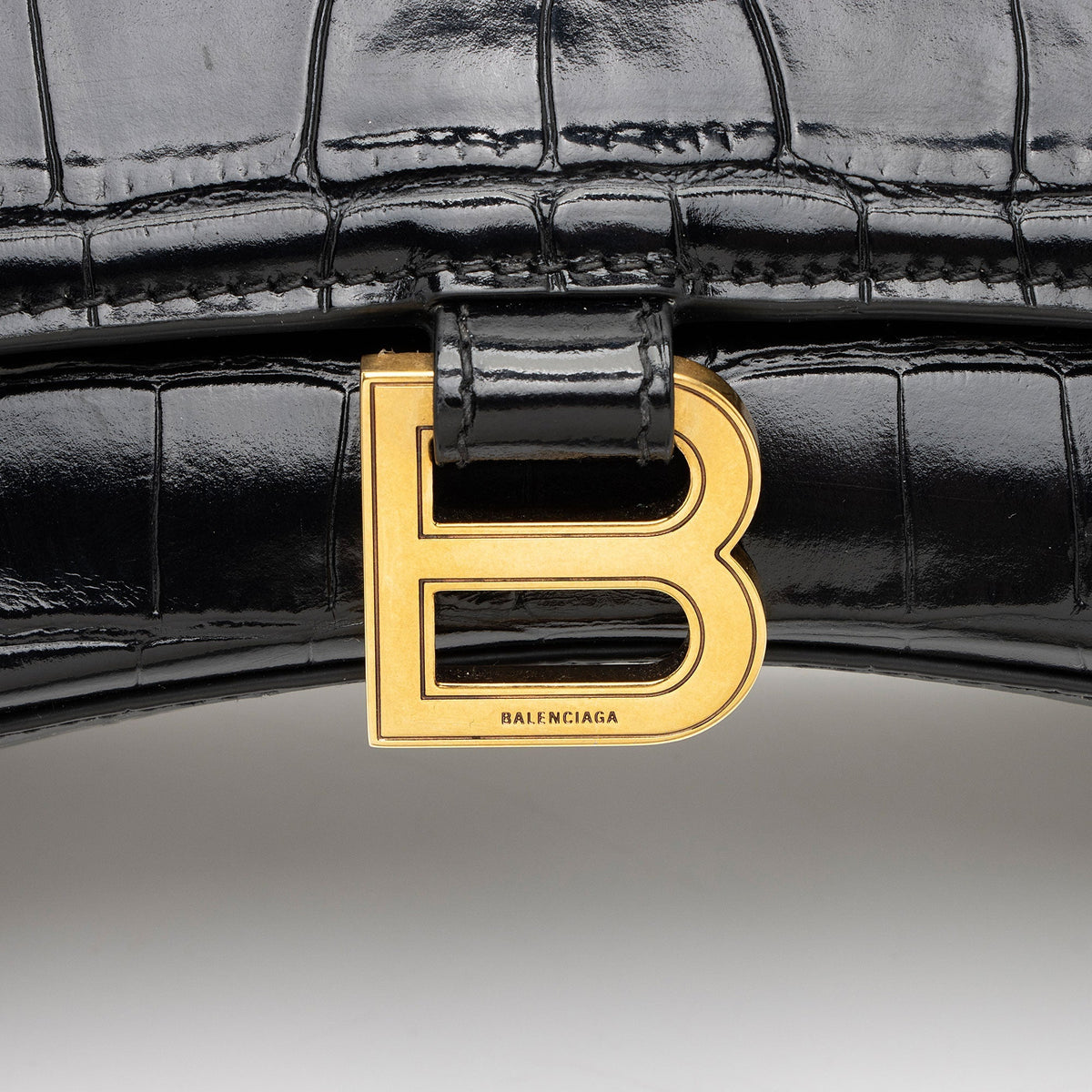 Luxury Balenciaga  Shiny Croc Embossed Calfskin Hourglass Small Top Handle (SHF-4EXjgI)