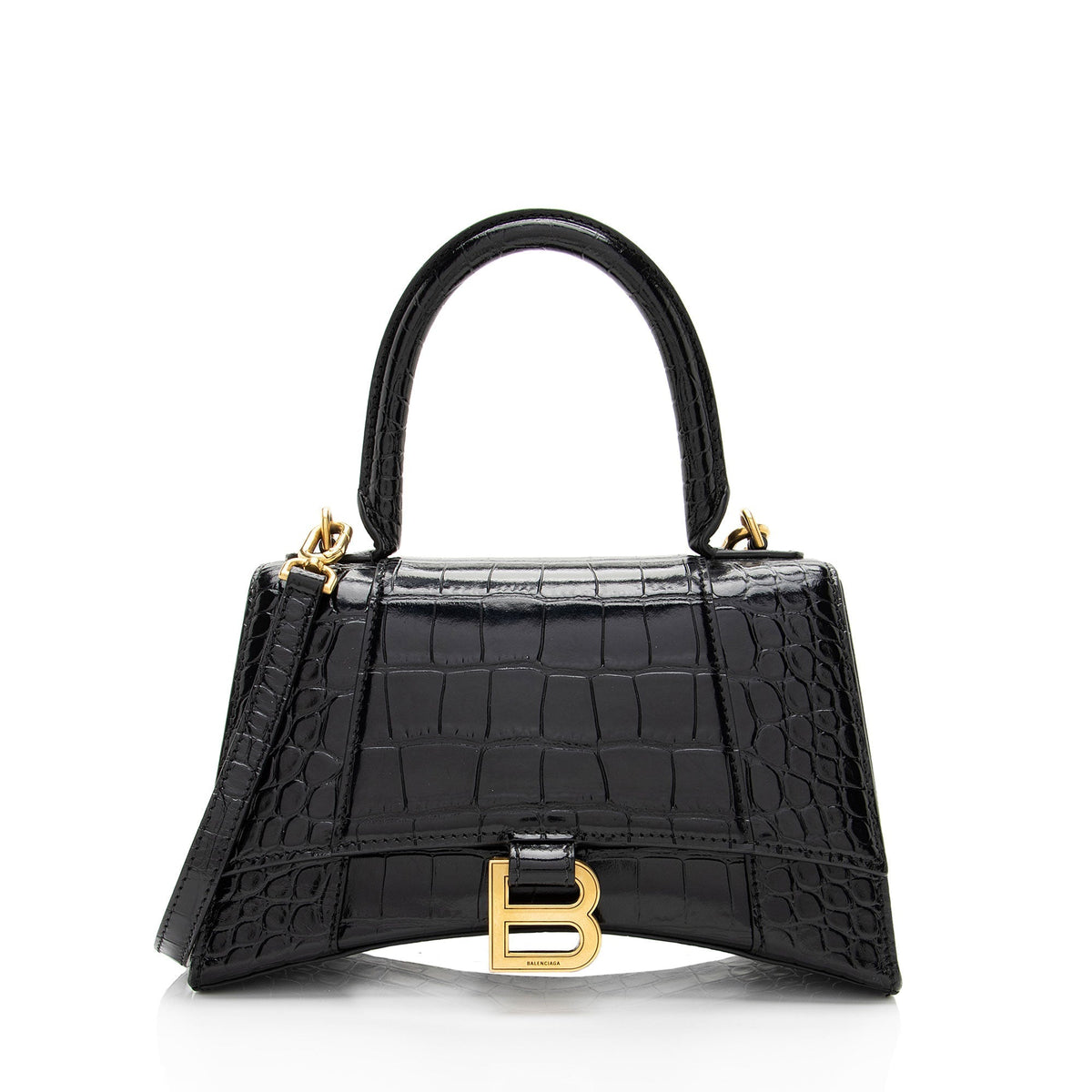 Luxury Balenciaga  Shiny Croc Embossed Calfskin Hourglass Small Top Handle (SHF-4EXjgI)