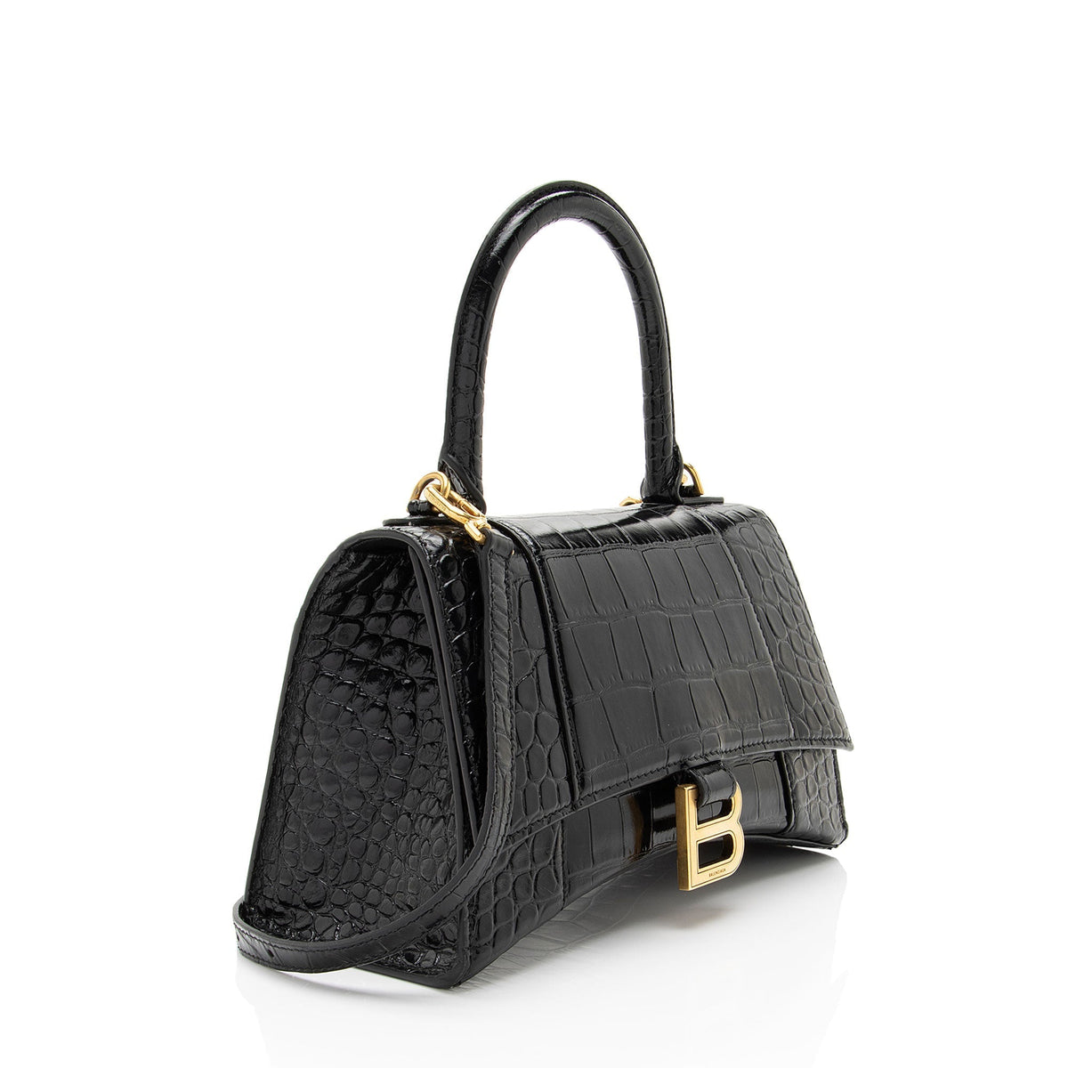 Luxury Balenciaga  Shiny Croc Embossed Calfskin Hourglass Small Top Handle (SHF-4EXjgI)