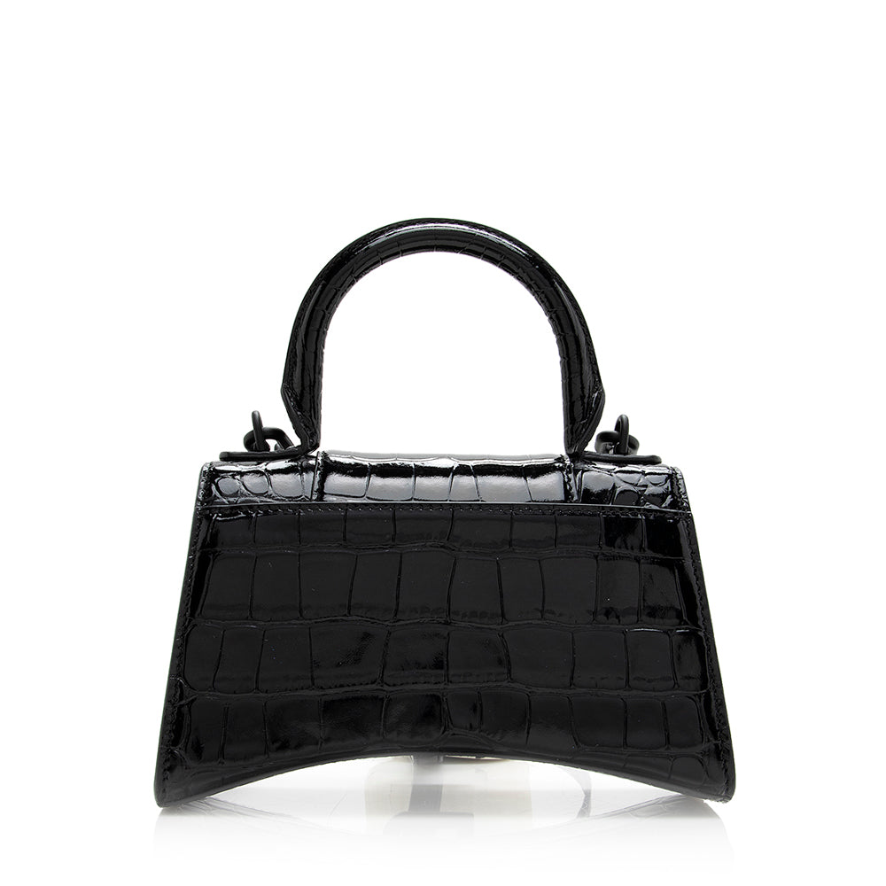 Luxury Balenciaga  Shiny Croc Embossed Calfskin Hourglass XS Satchel (SHF-20783)