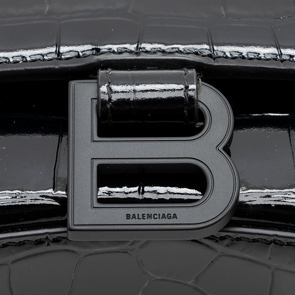 Luxury Balenciaga  Shiny Croc Embossed Calfskin Hourglass XS Satchel (SHF-20783)
