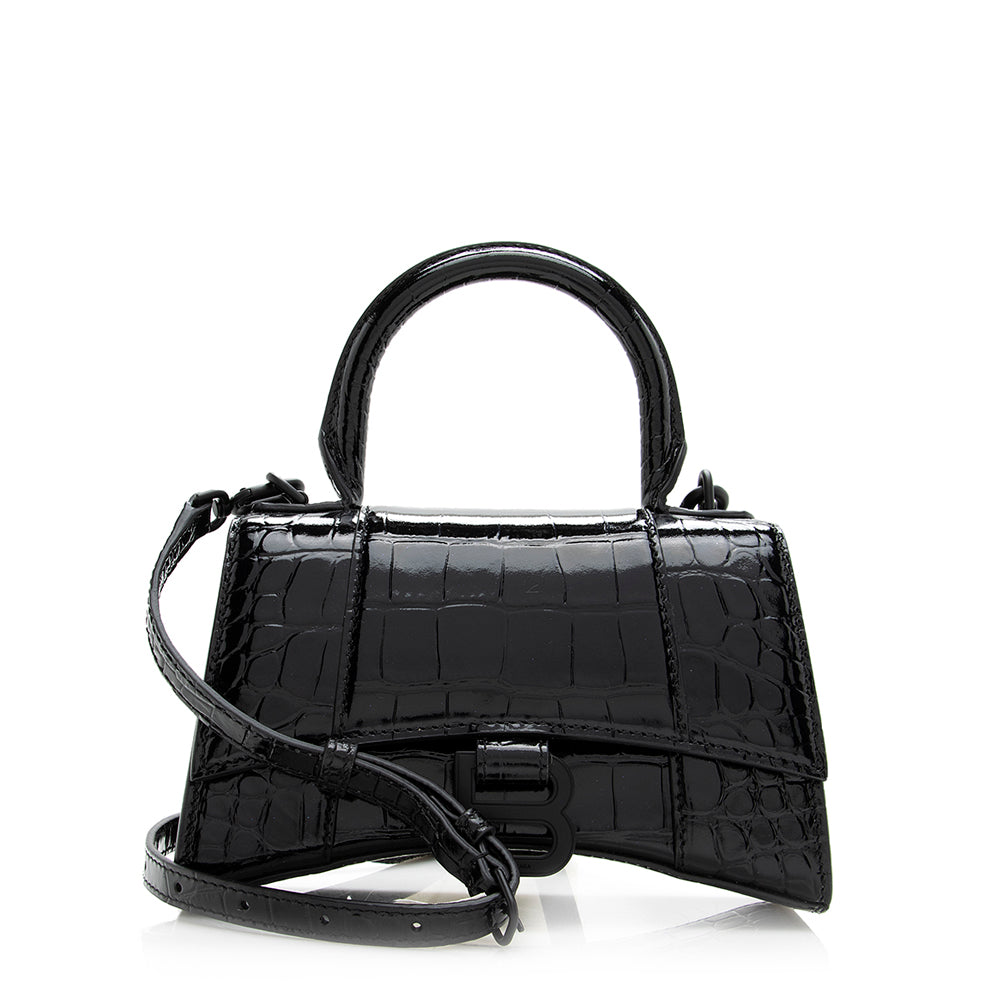 Luxury Balenciaga  Shiny Croc Embossed Calfskin Hourglass XS Satchel (SHF-20783)
