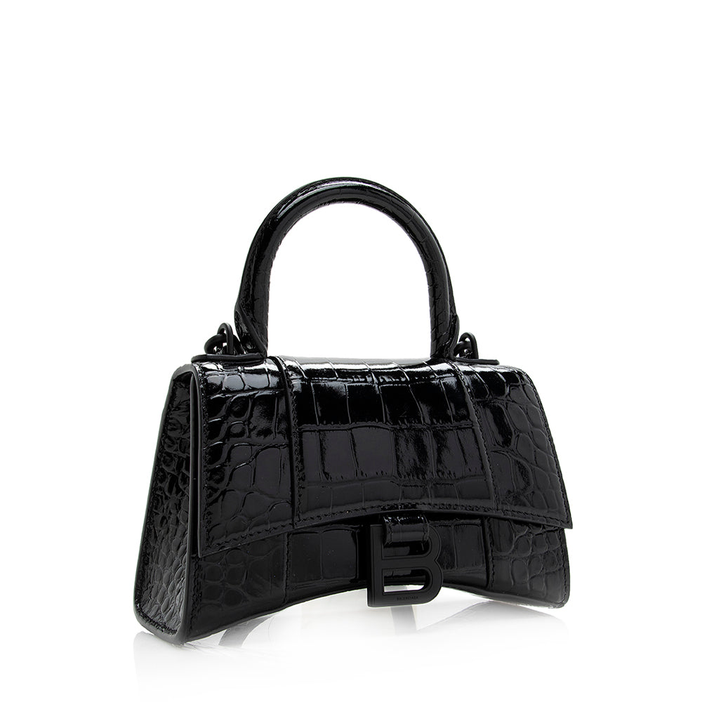 Luxury Balenciaga  Shiny Croc Embossed Calfskin Hourglass XS Satchel (SHF-20783)