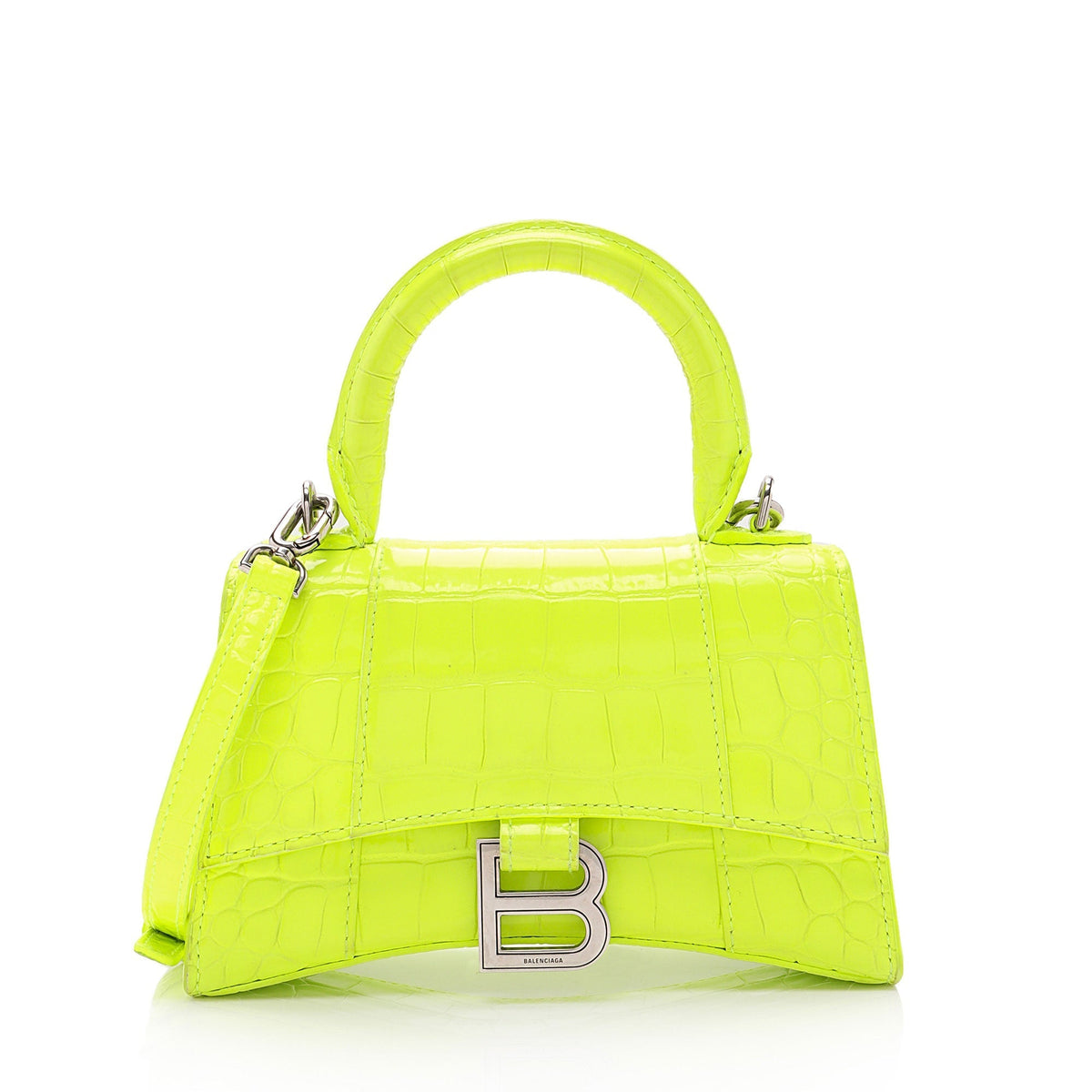 Luxury Balenciaga  Shiny Croc Embossed Calfskin Hourglass XS Top Handle (SHF-vSVXrb)