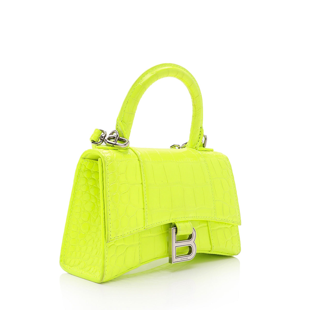 Luxury Balenciaga  Shiny Croc Embossed Calfskin Hourglass XS Top Handle (SHF-vSVXrb)