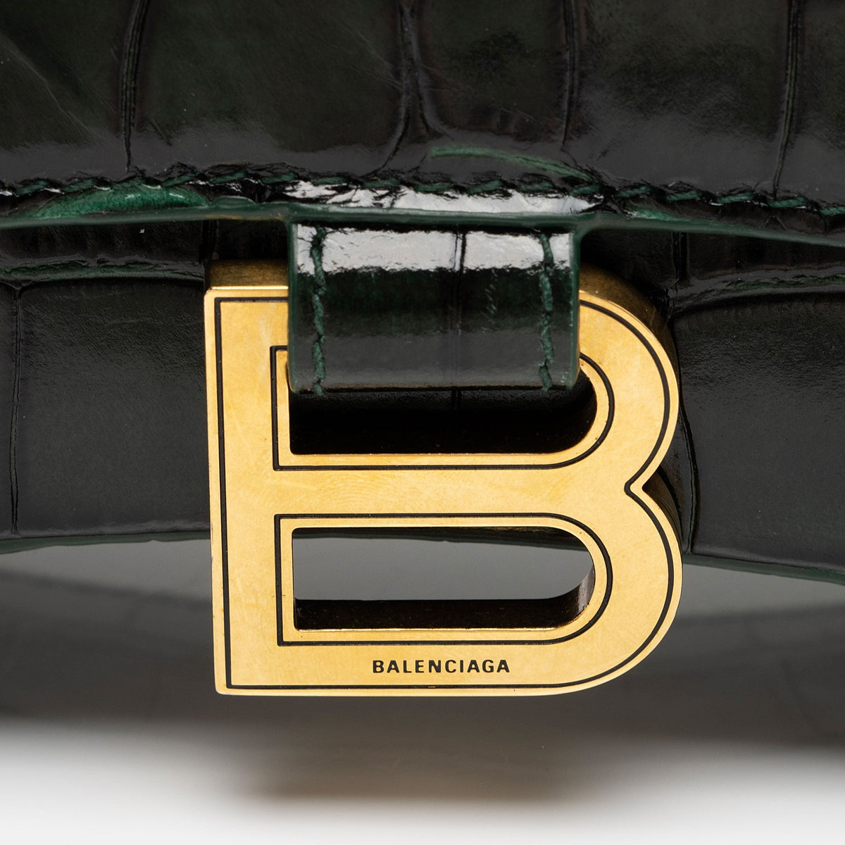 Luxury Balenciaga  Shiny Croc Embossed Calfskin Hourglass XS Satchel (SHF-7TCss3)