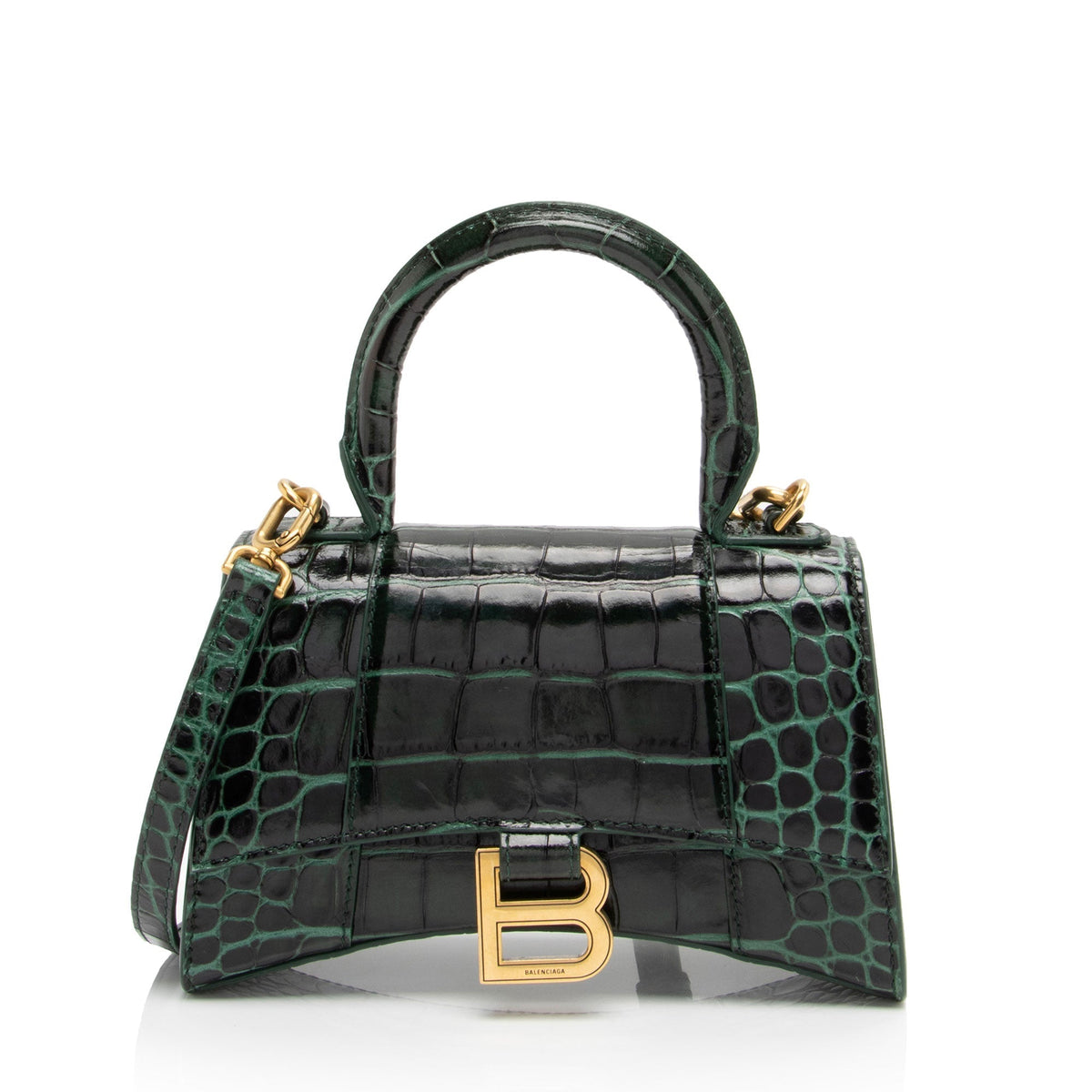 Luxury Balenciaga  Shiny Croc Embossed Calfskin Hourglass XS Satchel (SHF-7TCss3)