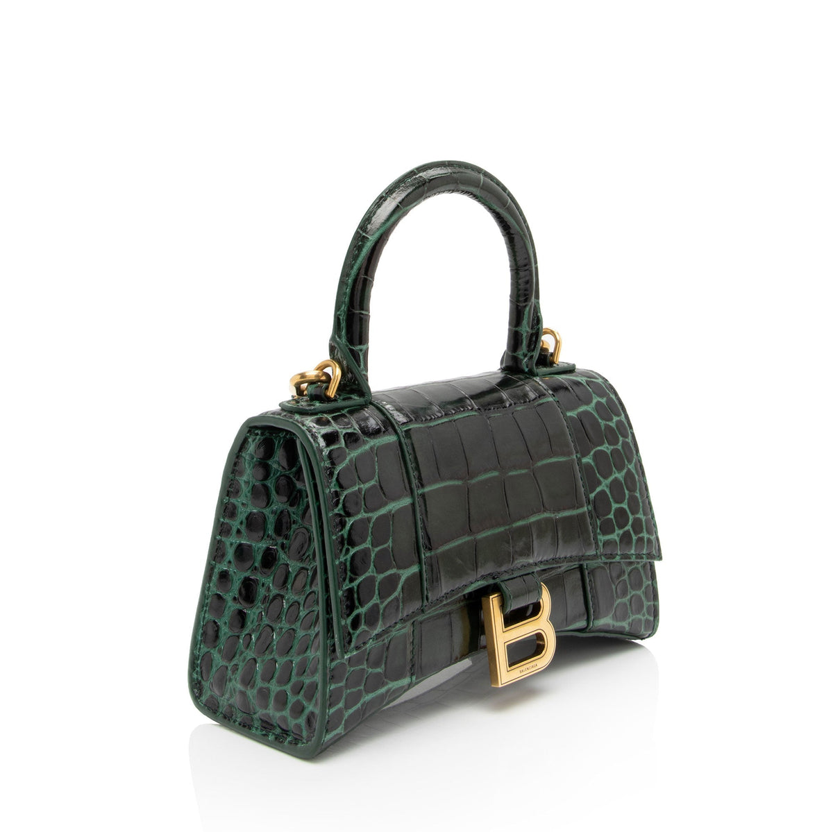 Luxury Balenciaga  Shiny Croc Embossed Calfskin Hourglass XS Satchel (SHF-7TCss3)