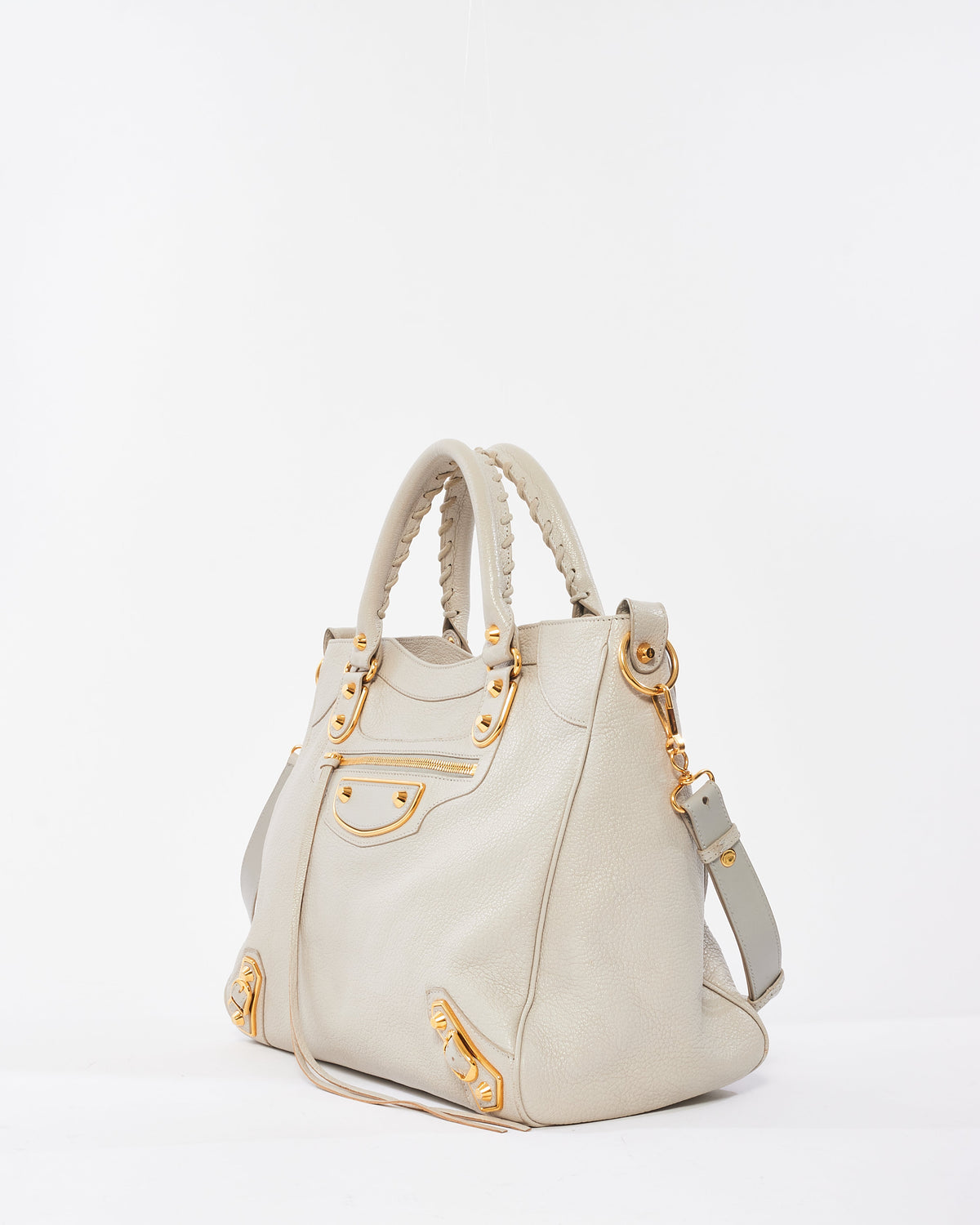 Balenciaga Light Grey Leather Giant 12 Gold Hardware Motocross Velo Bag