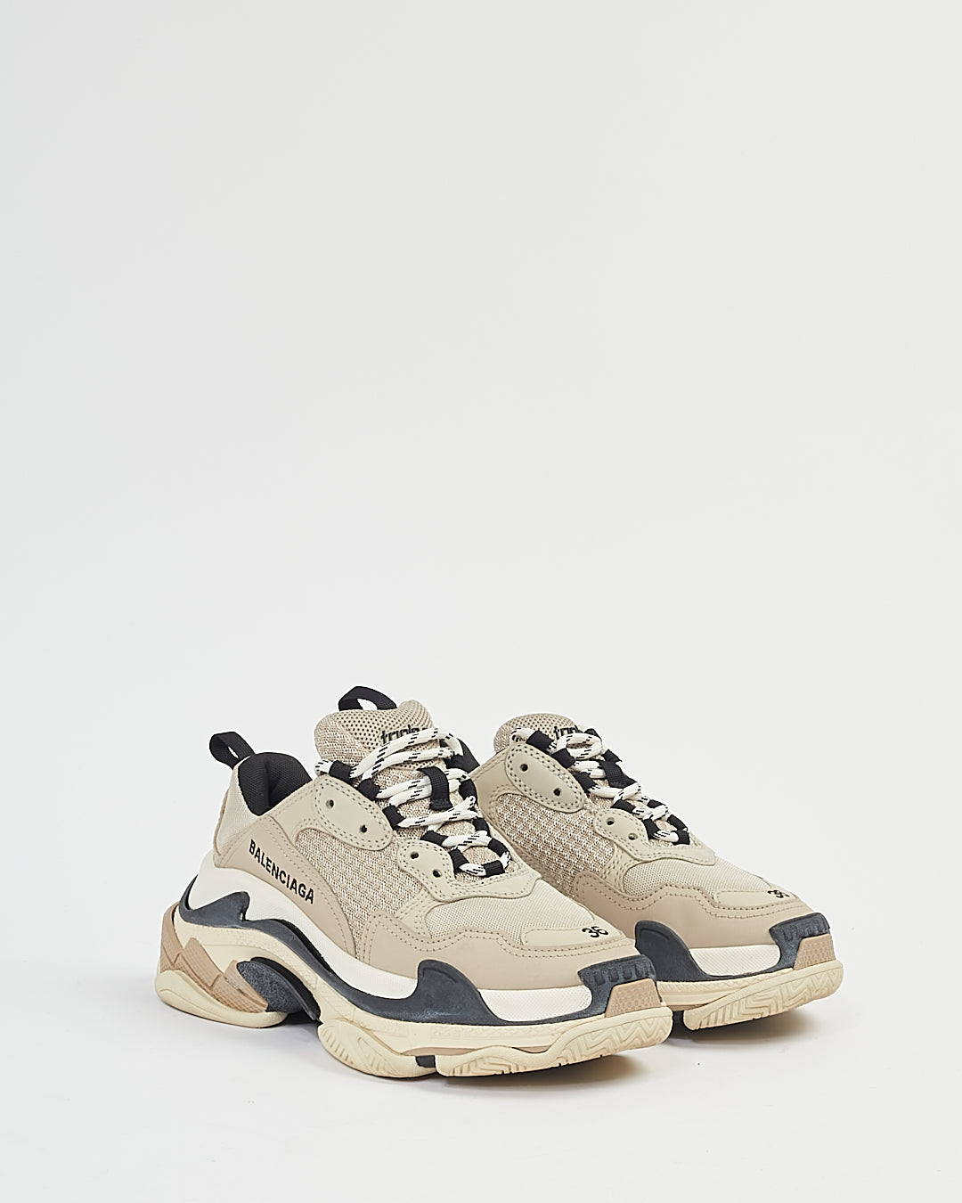 Balenciaga Beige/Black Leather & Fabric Triple S Sneakers - 36
