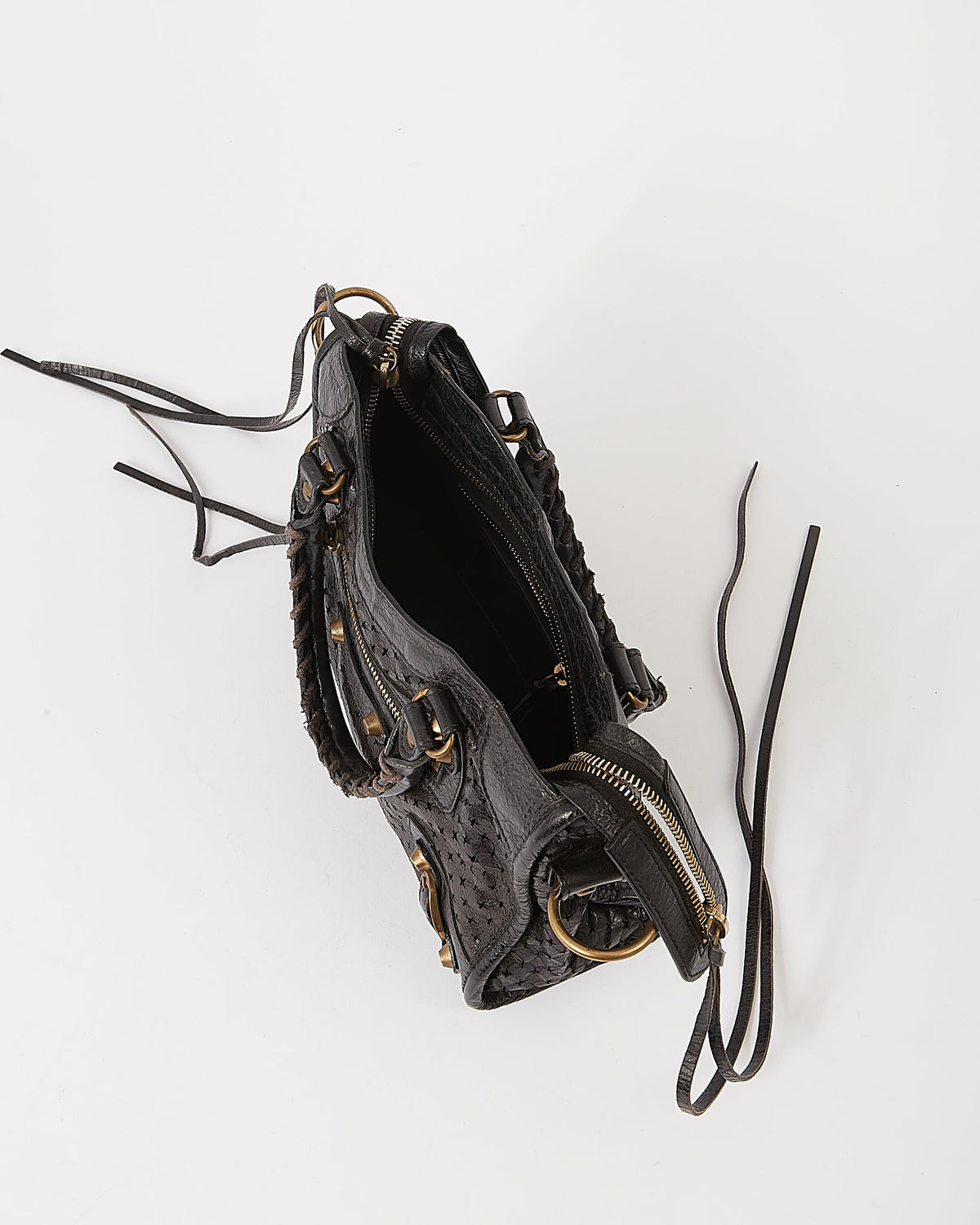 Balenciaga Black Perforated Leather Mini City Bag