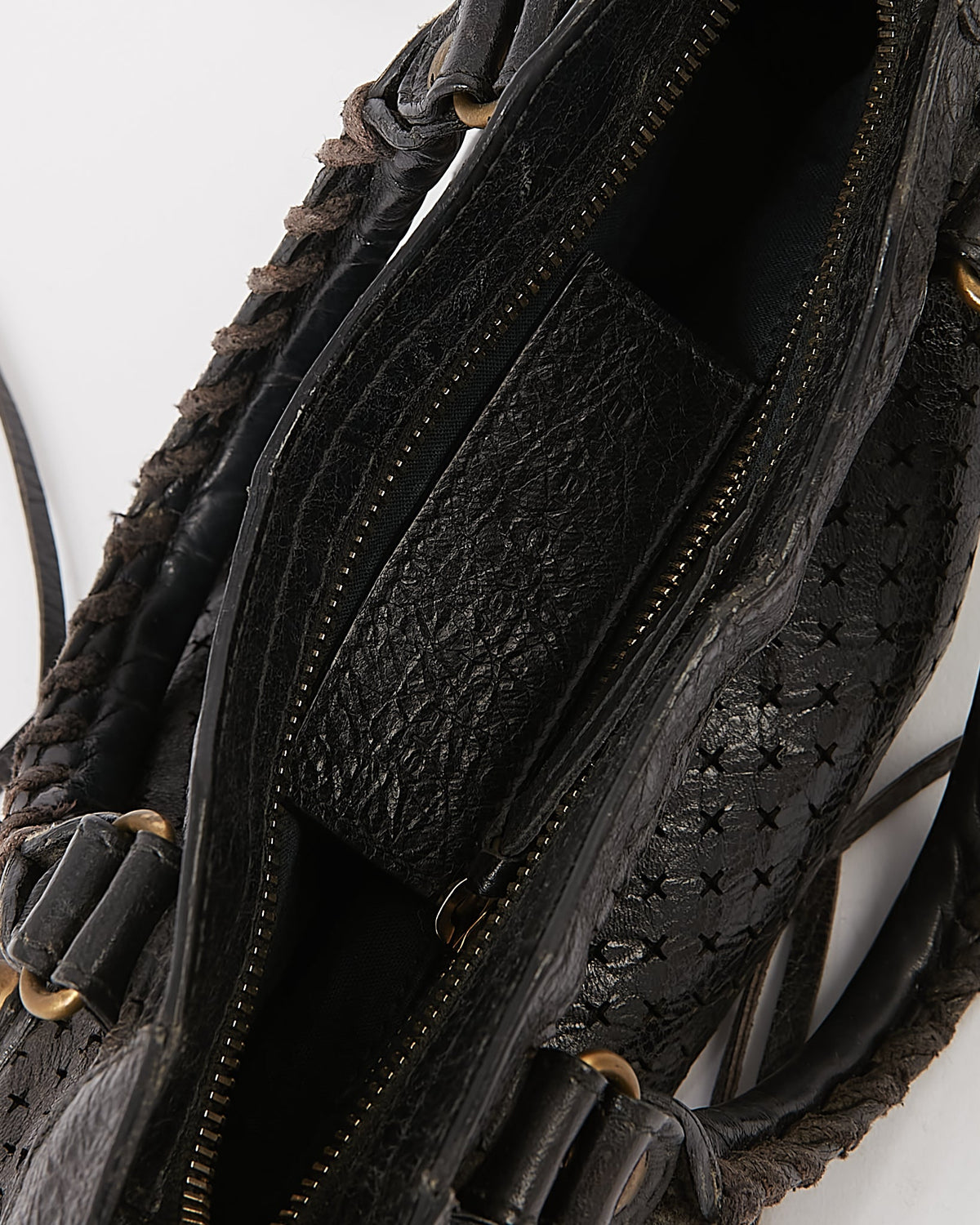 Balenciaga Black Perforated Leather Mini City Bag