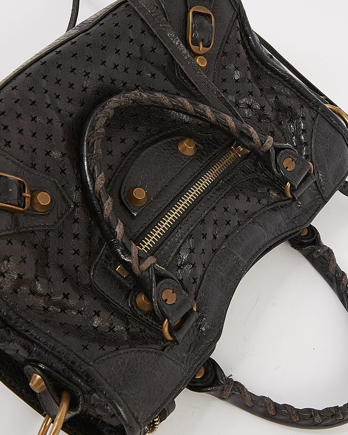Balenciaga Black Perforated Leather Mini City Bag